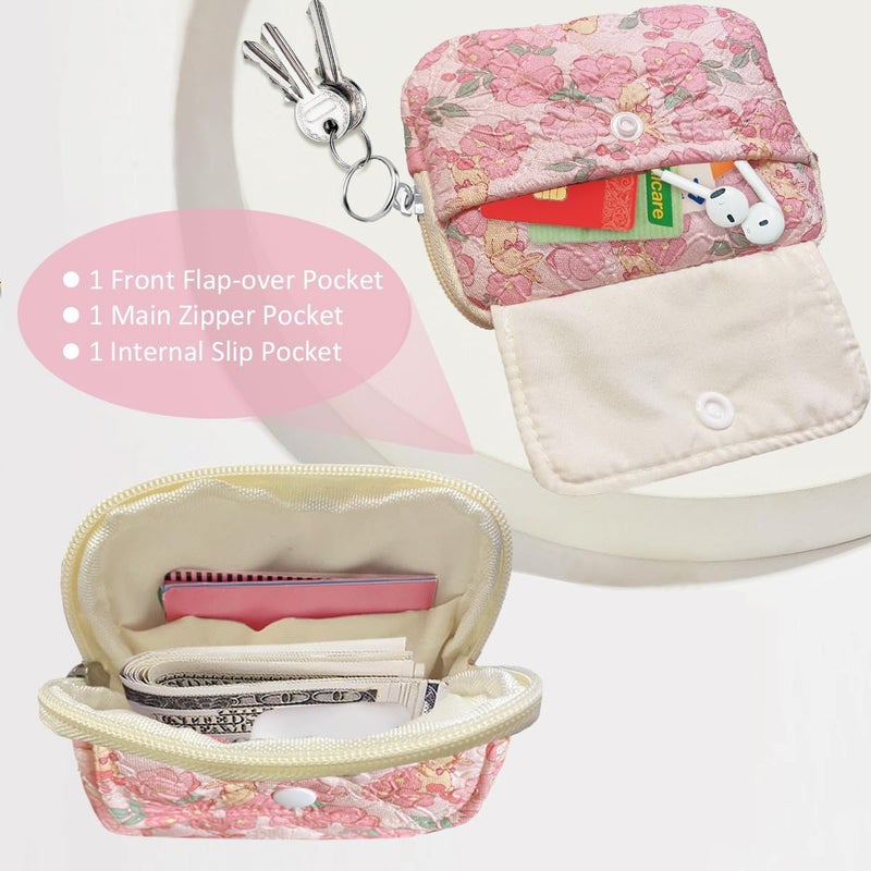 Modacarry Store Cotton Quilted Floral Coin Pouch with Cute Prints Zipper for Women Girls (FLOWER YELLOW RABBIT) - Image 2